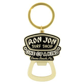 Ron Jon Cocoa Beach FL Black and Matte Gold Badge Keychain Bottle Opener