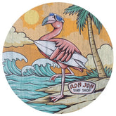 Ron Jon Surfing Flamingo 12-inch Round Plaque