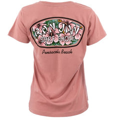 Ron Jon Women's Pensacola Beach FL Distressed Hibiscus Badge Tee
