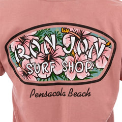 Ron Jon Women's Pensacola Beach FL Distressed Hibiscus Badge Tee