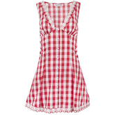 Sofie the Label Women's Red Gingham Lace Mini Dress