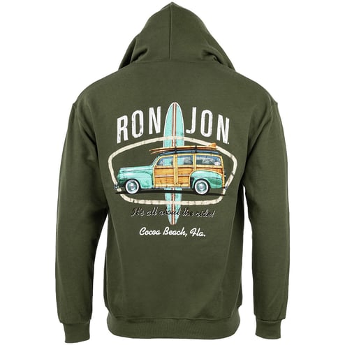 Ron Jon Cocoa Beach FL Distressed Vintage Woody Hooded Fleece