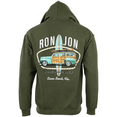 Ron Jon Cocoa Beach FL Distressed Vintage Woody Hooded Fleece