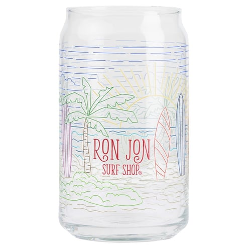 Ron Jon Beach Scene Can Shaped Glass