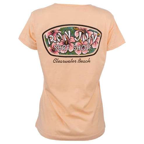Ron Jon Women's Clearwater Beach FL Distressed Hibiscus Badge Tee