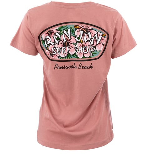 Ron Jon Women's Pensacola Beach FL Distressed Hibiscus Badge Tee