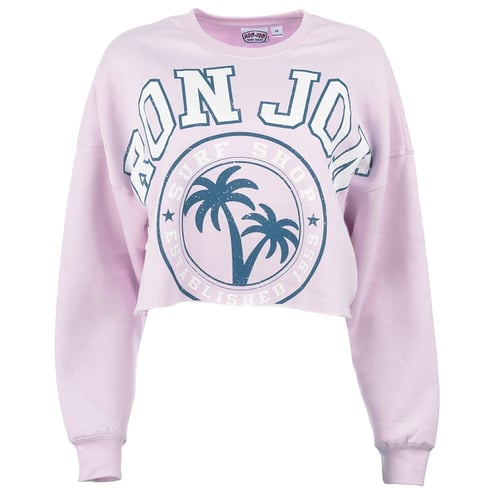Ron Jon Women's Distressed Large Logo Cropped Crew Neck