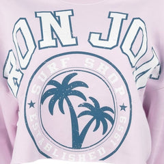 Ron Jon Women's Distressed Large Logo Cropped Crew Neck